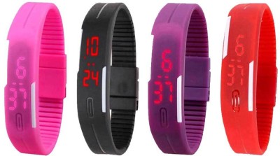 NS18 Silicone Led Magnet Band Watch Combo of 4 Pink, Black, Purple And Red Digital Watch  - For Couple   Watches  (NS18)