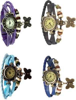 NS18 Vintage Butterfly Rakhi Combo of 4 Purple, Sky Blue, Black And Blue Analog Watch  - For Women   Watches  (NS18)