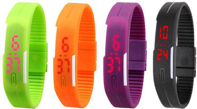 

NS18 Silicone Led Magnet Band Combo of 4 Green, Orange, Purple And Black Watch - For Boys & Girls