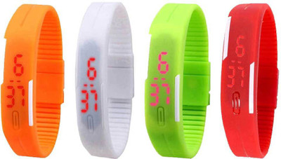 

NS18 Silicone Led Magnet Band Watch Combo of 4 Orange, White, Green And Red Watch - For Couple