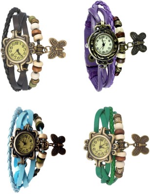 NS18 Vintage Butterfly Rakhi Combo of 4 Black, Sky Blue, Purple And Green Analog Watch  - For Women   Watches  (NS18)