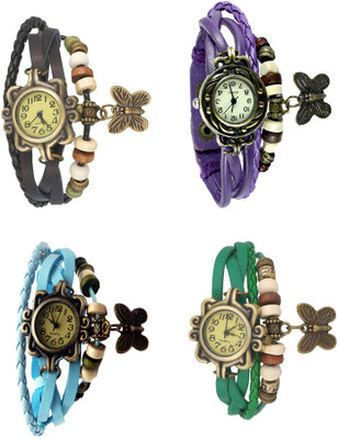 

NS18 Vintage Butterfly Rakhi Combo of 4 Black, Sky Blue, Purple And Green Watch - For Women
