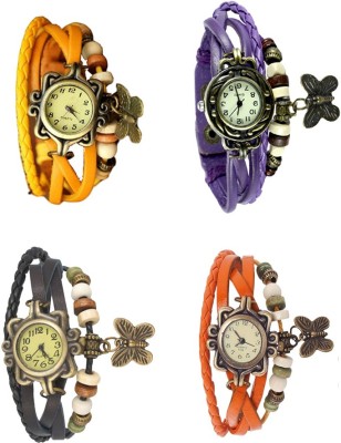 NS18 Vintage Butterfly Rakhi Combo of 4 Yellow, Black, Purple And Orange Analog Watch  - For Women   Watches  (NS18)