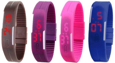 NS18 Silicone Led Magnet Band Combo of 4 Brown, Purple, Pink And Blue Digital Watch  - For Boys & Girls   Watches  (NS18)