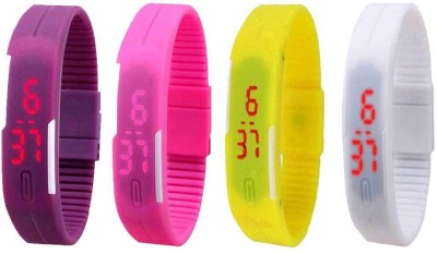 NS18 Silicone Led Magnet Band Combo of 4 Purple, Pink, Yellow And White Digital Watch  - For Boys & Girls   Watches  (NS18)