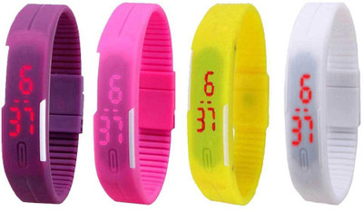 

NS18 Silicone Led Magnet Band Combo of 4 Purple, Pink, Yellow And White Watch - For Boys & Girls