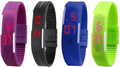 NS18 Silicone Led Magnet Band Combo of 4 Purple, Black, Blue And Green Digital Watch  - For Boys & Girls   Watches  (NS18)