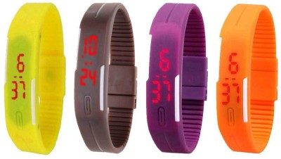NS18 Silicone Led Magnet Band Combo of 4 Yellow, Brown, Purple And Orange Digital Watch  - For Boys & Girls   Watches  (NS18)
