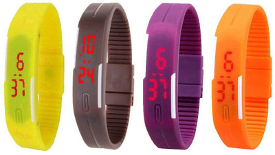 

Kissu Led Magnet Band Combo of 4 Yellow, Brown, Purple And Orange Watch - For Men & Women