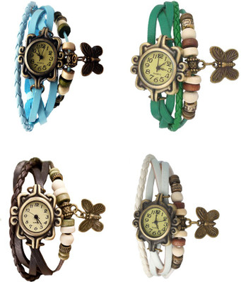 

Kissu Vintage Rakhi Combo of 4 Sky Blue, Brown, Green And White Watch - For Women