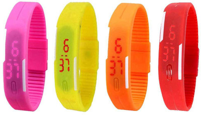 

NS18 Silicone Led Magnet Band Watch Combo of 4 Pink, Yellow, Orange And Red Watch - For Couple