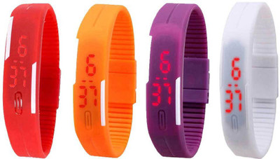 NS18 Silicone Led Magnet Band Combo of 4 Red, Orange, Purple And White Watch - For Boys & Girls