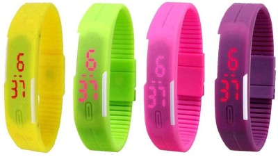NS18 Silicone Led Magnet Band Watch Combo of 4 Yellow, Green, Pink And Purple Digital Watch  - For Couple   Watches  (NS18)