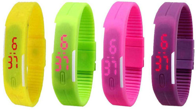 View NS18 Silicone Led Magnet Band Watch Combo of 4 Yellow, Green, Pink And Purple Digital Watch  - For Couple Wrist Watches Price Online(NS18)