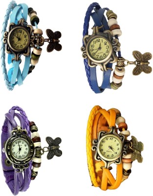 NS18 Vintage Butterfly Rakhi Combo of 4 Sky Blue, Purple, Blue And Yellow Analog Watch  - For Women   Watches  (NS18)