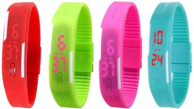 NS18 Silicone Led Magnet Band Watch Combo of 4 Red, Green, Pink And Sky Blue Digital Watch  - For Couple   Watches  (NS18)