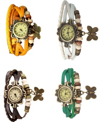 NS18 Vintage Butterfly Rakhi Combo of 4 Yellow, Brown, White And Green Analog Watch  - For Women   Watches  (NS18)