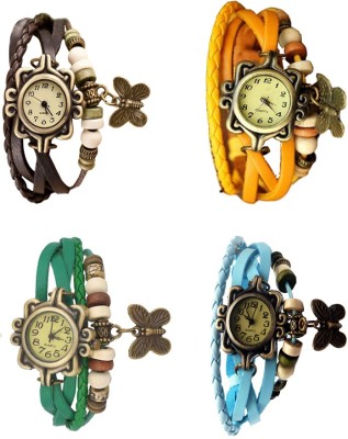 NS18 Vintage Butterfly Rakhi Combo of 4 Brown, Green, Yellow And Sky Blue Analog Watch  - For Women   Watches  (NS18)
