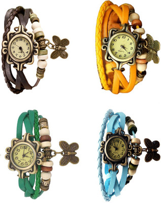

Kissu Vintage Rakhi Combo of 4 Brown, Green, Yellow And Sky Blue Watch - For Women