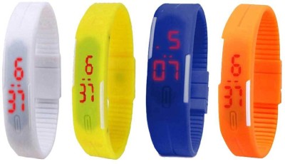 NS18 Silicone Led Magnet Band Combo of 4 White, Yellow, Blue And Orange Digital Watch  - For Boys & Girls   Watches  (NS18)