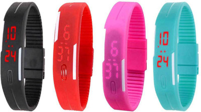 

Kissu Led Magnet Band Combo of 4 Black, Red, Pink And Sky Blue Watch - For Men & Women