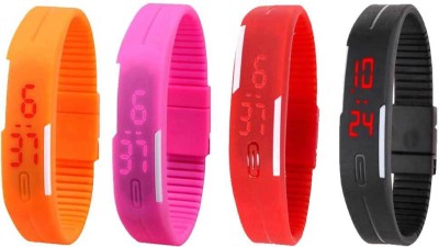 NS18 Silicone Led Magnet Band Combo of 4 Orange, Pink, Red And Black Digital Watch  - For Boys & Girls   Watches  (NS18)