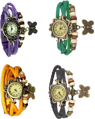 

NS18 Vintage Butterfly Rakhi Combo of 4 Purple, Yellow, Green And Black Watch - For Women