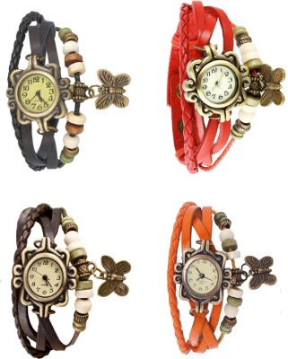 NS18 Vintage Butterfly Rakhi Combo of 4 Black, Brown, Red And Orange Analog Watch  - For Women   Watches  (NS18)