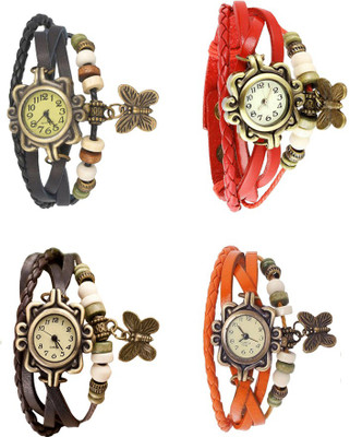 

Kissu Vintage Rakhi Combo of 4 Black, Brown, Red And Orange Watch - For Women