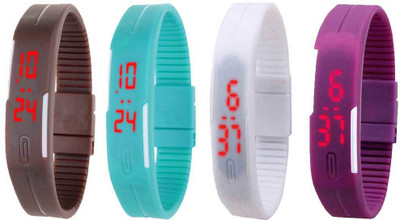 

Kissu Led Magnet Band Combo of 4 Brown, Sky Blue, White And Purple Watch - For Men & Women