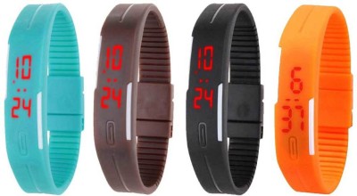 NS18 Silicone Led Magnet Band Combo of 4 Sky Blue, Brown, Black And Orange Digital Watch  - For Boys & Girls   Watches  (NS18)