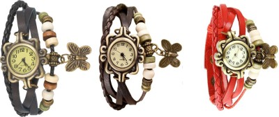 NS18 Vintage Butterfly Rakhi Watch Combo of 3 Black, Brown And Red Analog Watch  - For Women   Watches  (NS18)