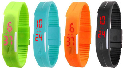 

Kissu Led Magnet Band Combo of 4 Green, Sky Blue, Orange And Black Watch - For Men & Women