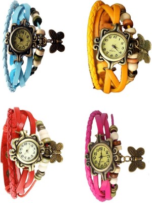 NS18 Vintage Butterfly Rakhi Combo of 4 Sky Blue, Red, Yellow And Pink Analog Watch  - For Women   Watches  (NS18)