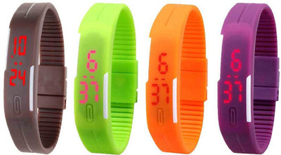 

Kissu Led Magnet Band Combo of 4 Brown, Green, Orange And Purple Watch - For Men & Women
