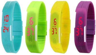 NS18 Silicone Led Magnet Band Watch Combo of 4 Sky Blue, Green, Yellow And Purple Digital Watch  - For Couple   Watches  (NS18)