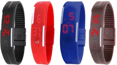 NS18 Silicone Led Magnet Band Combo of 4 Black, Red, Blue And Brown Digital Watch  - For Boys & Girls   Watches  (NS18)