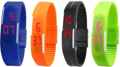 NS18 Silicone Led Magnet Band Combo of 4 Blue, Orange, Black And Green Digital Watch  - For Boys & Girls   Watches  (NS18)