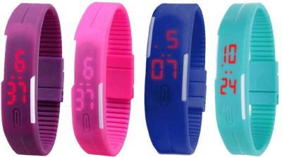 NS18 Silicone Led Magnet Band Watch Combo of 4 Purple, Pink, Blue And Sky Blue Digital Watch  - For Couple   Watches  (NS18)