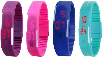 

NS18 Silicone Led Magnet Band Watch Combo of 4 Purple, Pink, Blue And Sky Blue Watch - For Couple