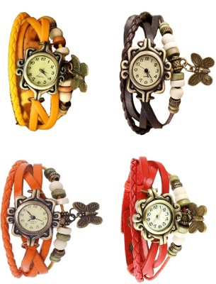 NS18 Vintage Butterfly Rakhi Combo of 4 Yellow, Orange, Brown And Red Analog Watch  - For Women   Watches  (NS18)