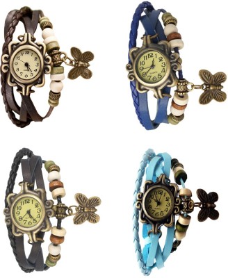 NS18 Vintage Butterfly Rakhi Combo of 4 Brown, Black, Blue And Sky Blue Analog Watch  - For Women   Watches  (NS18)
