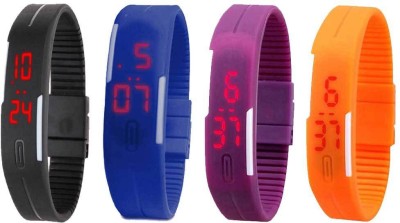 NS18 Silicone Led Magnet Band Combo of 4 Black, Blue, Purple And Orange Digital Watch  - For Boys & Girls   Watches  (NS18)