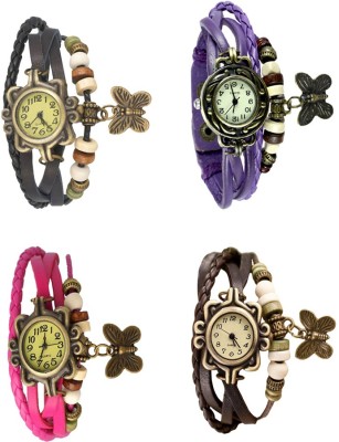 NS18 Vintage Butterfly Rakhi Combo of 4 Black, Pink, Purple And Brown Analog Watch  - For Women   Watches  (NS18)