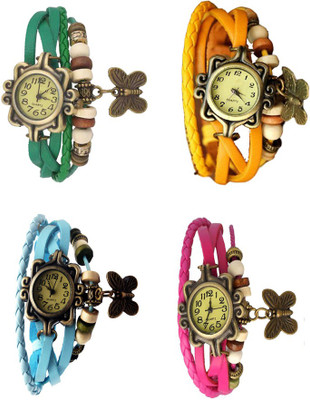 

Kissu Vintage Rakhi Combo of 4 Green, Sky Blue, Yellow And Pink Watch - For Women