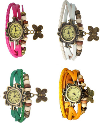 

Kissu Vintage Rakhi Combo of 4 Pink, Green, White And Yellow Watch - For Women