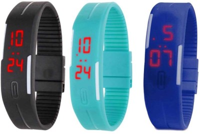 NS18 Silicone Led Magnet Band Combo of 3 Black, Sky Blue And Blue Digital Watch  - For Boys & Girls   Watches  (NS18)