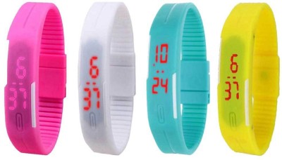 NS18 Silicone Led Magnet Band Combo of 4 Pink, White, Sky Blue And Yellow Digital Watch  - For Boys & Girls   Watches  (NS18)