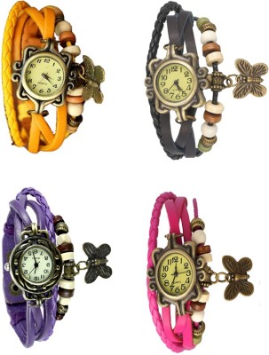 NS18 Vintage Butterfly Rakhi Combo of 4 Yellow, Purple, Black And Pink Analog Watch  - For Women   Watches  (NS18)