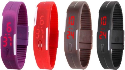 NS18 Silicone Led Magnet Band Combo of 4 Purple, Red, Brown And Black Digital Watch  - For Boys & Girls   Watches  (NS18)